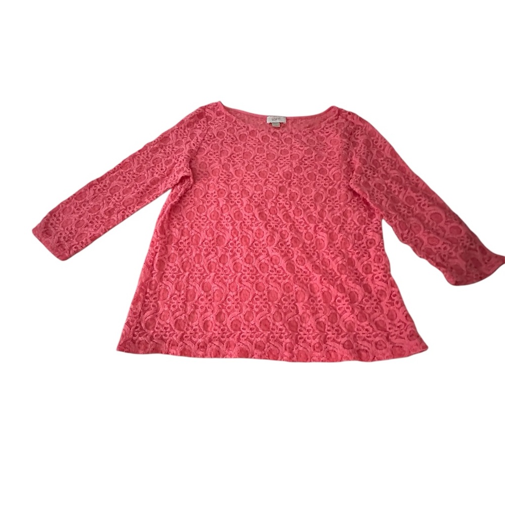 LOFT Pink Lace Long Sleeve Top